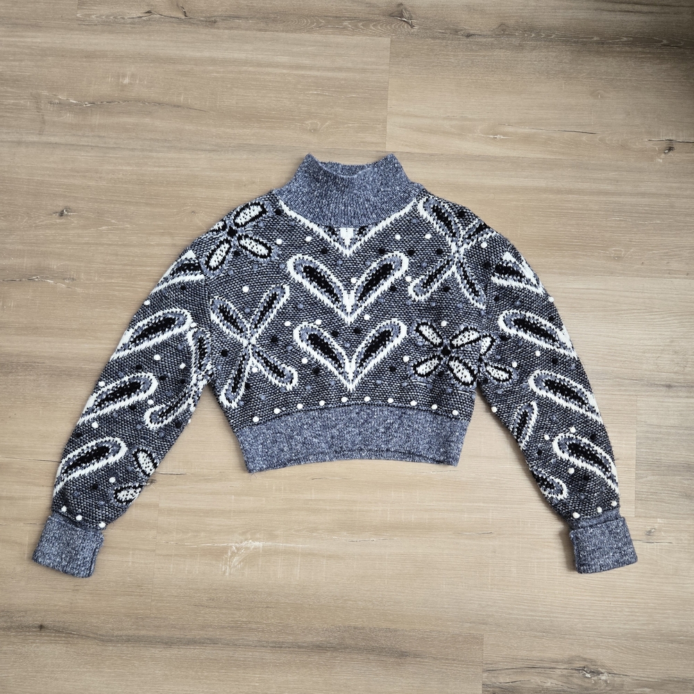 Zara Blue And Black Patterned Turtleneck Sweater - Picture 3 of 3